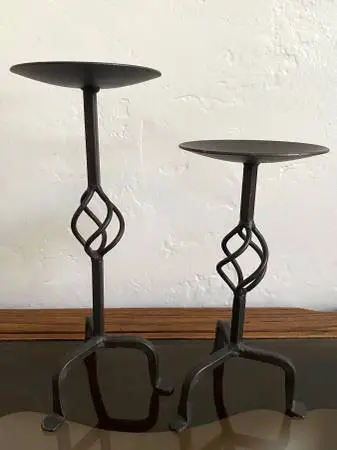 Vintage Mid-Century Wrought Iron Twisted Pillar Candle Holders