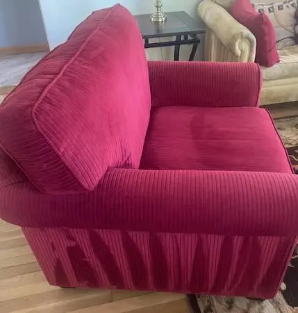Oversized armchair in red corduroy, 44 wide, perfect, like new