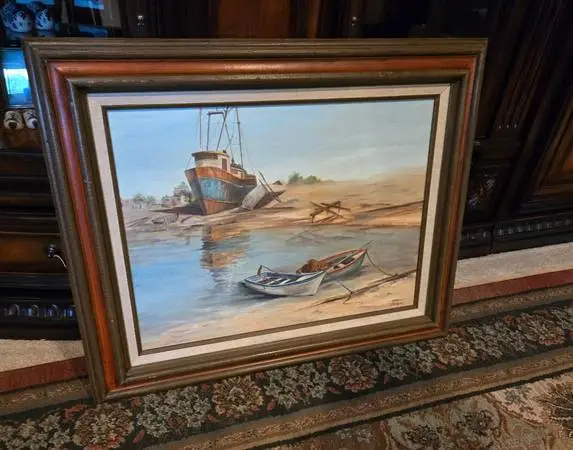 Aggie Landel Canvas Boat Painting - Signed*