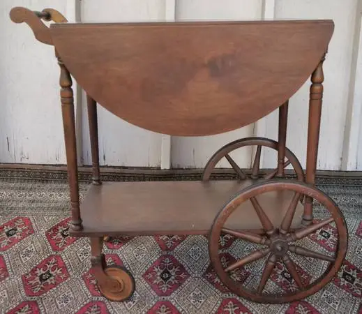 Paalman Brand 1920s-Era Walnut Wood Portable Drop Leaf Bar / Tea Cart