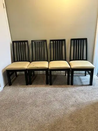 Solid Oak Misson Style Dining Chairs (Black Lacquer)