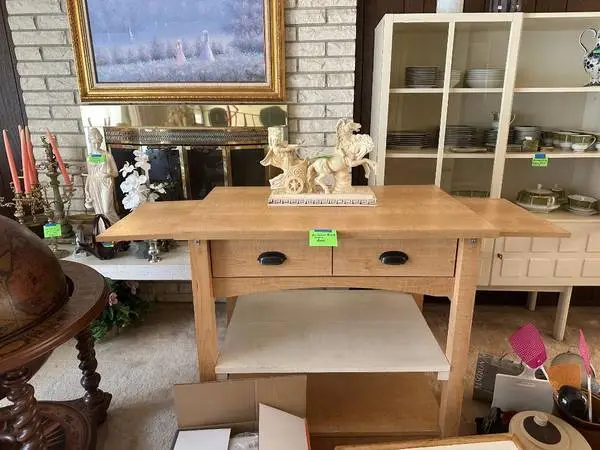 Kitchen Butcher Block Table on Locking Roller Casters