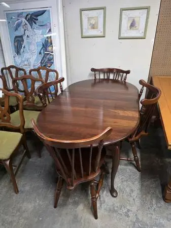 Dark Wood Dining Table with Four Chairs And Single Leaf #534-9