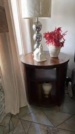Round Wood End Table with Lower Shelf