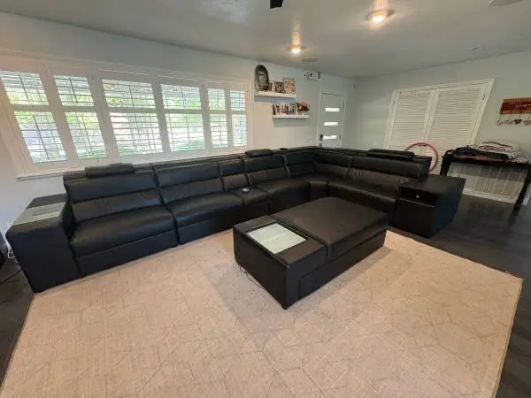 Large Modular Black Faux Leather Sectional