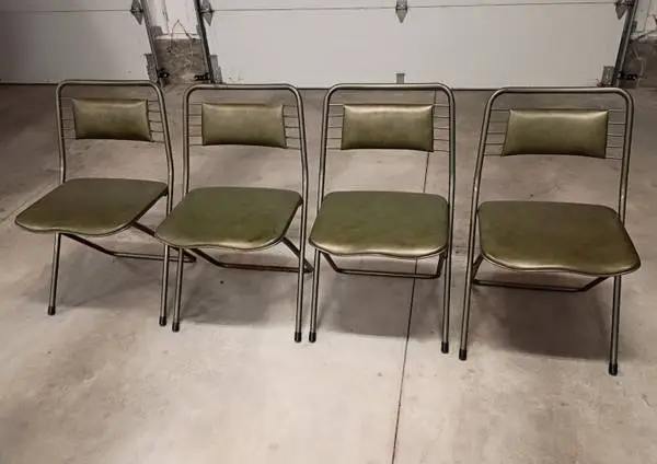 4 - Vtg MCM Cosco Padded Folding Chairs w/ Padded Metal Wire Backrests