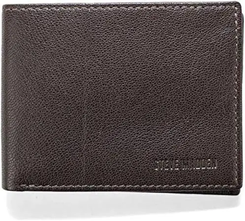 Steve Madden Mens Leather Wallet Extra Capacity Attached Flip Pockets