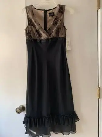 NWT Adrianna Papell Size 4 Fancy Black with Overlay Lace Bodice Dress