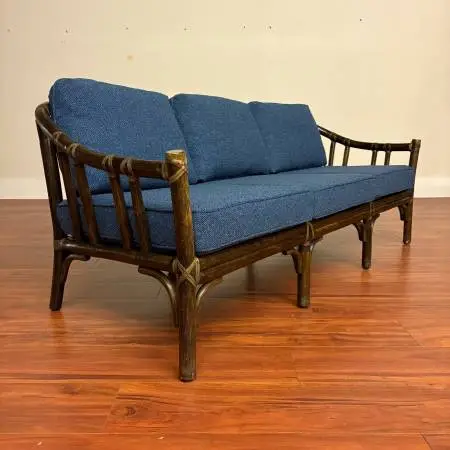 McGuire Vintage Rattan Sofa with New Upholstery