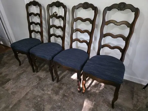 Set of 4 French Provincial Solid Rosewood Dining Chairs With Newly Reupholstered