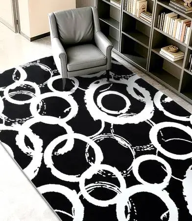 New - Black & White Faux Wool Modern Geometric Area Rug - 5x7