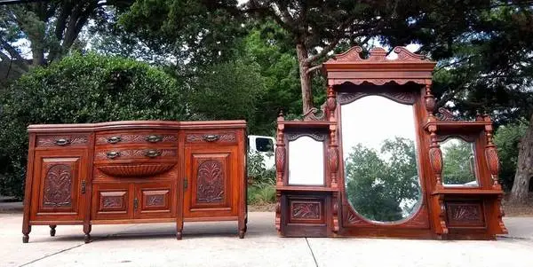 Antique Victorian Carved Sideboard Credenza