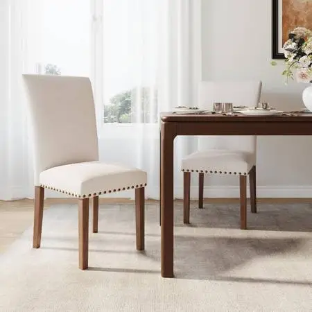 Farmhouse Dining Chairs Set of 2, High Back with Wooden Legs and Nailhead Trim,