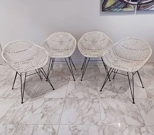 Woven White Leather Dining Chairs (Set of 4)