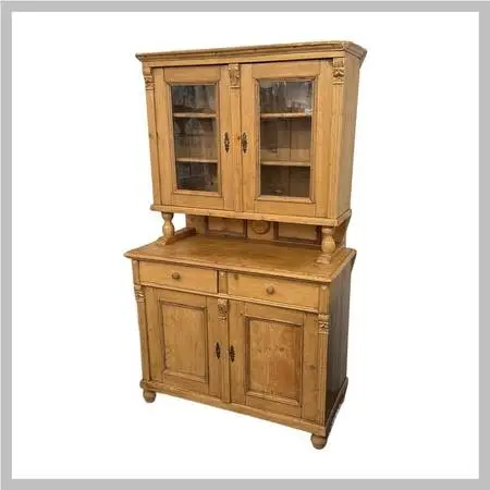 Antique European Pine Two-piece Hutch Cabinet