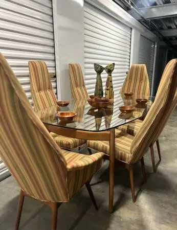 8 Piece Mid Century Vintage Adrian Pearsall Compass Dining Set with High-back Ch