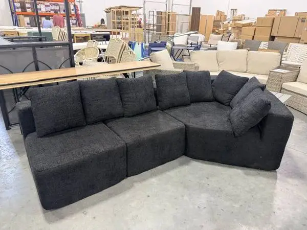 Boneless Sectional Sofa Curved Design Black Chenille Cloud Couch
