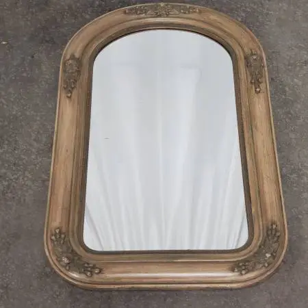 Antique Rococo Gesso on Wood Floral Crested Mirror