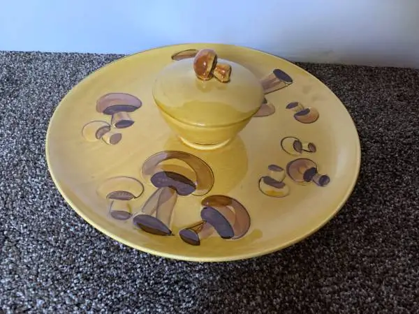 NEW! VTG 1970s Mushroom Chip Dip Crudités Charcuterie Server MCM