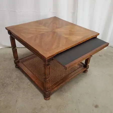 Vintage Heritage Bookmatched Burl Top Accent Table w/Slide Out Cane