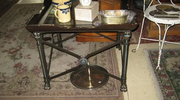 Side Table Ornate Iron Base Nail Head Trim