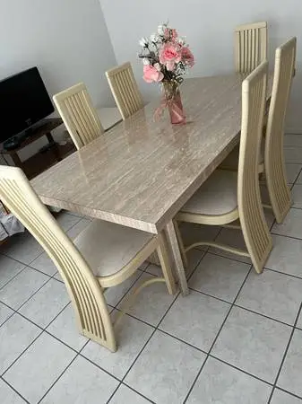 Elegant Dining Room Set,Marble Table With 6 Chairs, Excellent Like New