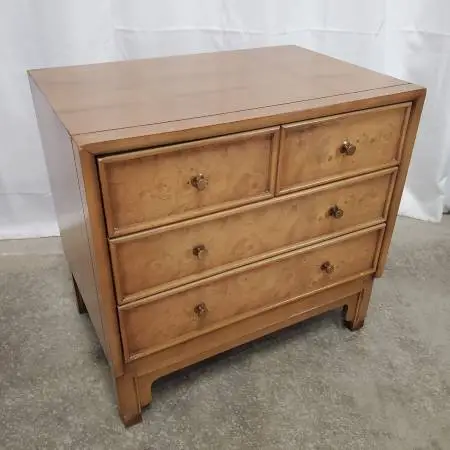 Vintage American of Martinsville Light Oak 3-Drawer Nightstand w/Burl