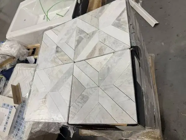 Arabescato White Argyle 12x12 Honed Marble Mesh Mounted Mosaic Tile