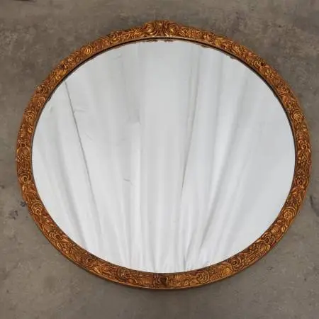 Vintage Baroque Revival Gilt Floral Framed Circular Mirror 26