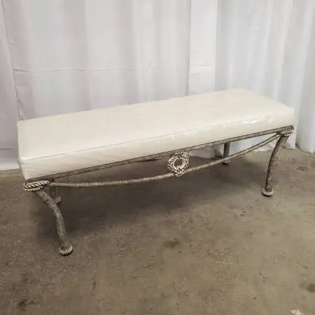 Distressed Bronzed Iron Neoclassical/Mediterranean Style Entry Bench