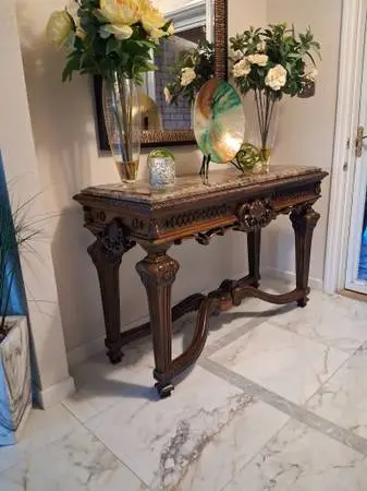 Sofas and marble tables all included
