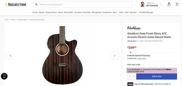Beautiful Washburn Deep Forest Ebony ACE Acoustic-Electric - NEW