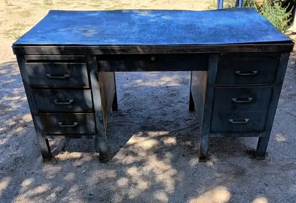 Vintage Military Green Metal Desk