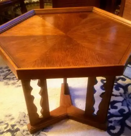 Mid-Century Modern Hexagonal Oak Side Table