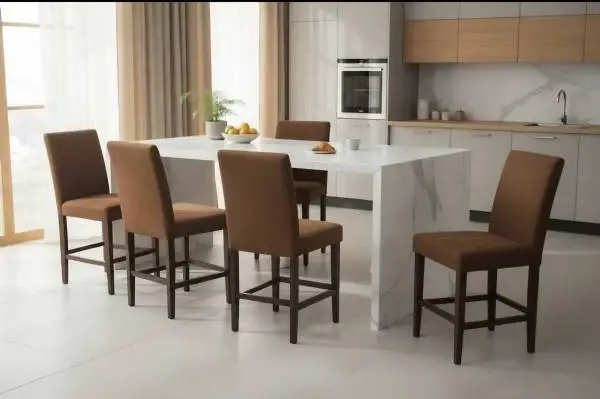 Set of 4 Brown Upholstered Counter Height Bar Stools