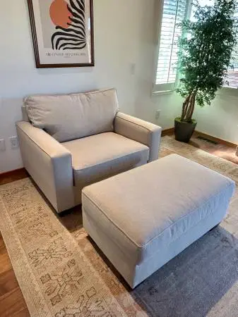 Upholstered Chair + Ottoman Set