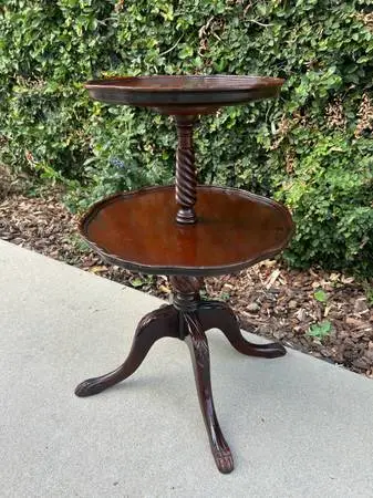 Vintage 2-Tier Mahogany Pie Crust Dumbwaiter Table