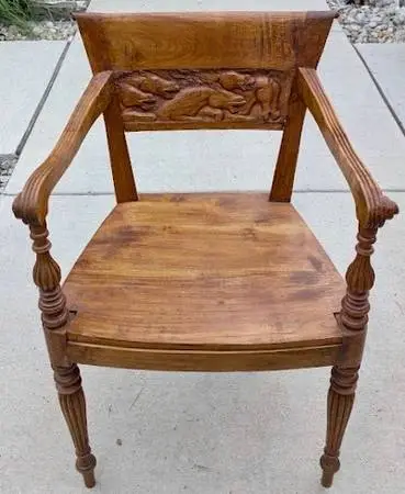 Rustic Wooden Chair with Horse Carvings - SO unique!