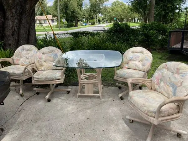 Vintage Rattan Table & 4 Chairs
