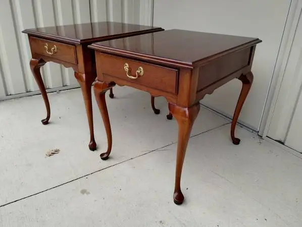 (2) Vintage Council Craftsman Inlaid & Banded Mahogany Side Tables