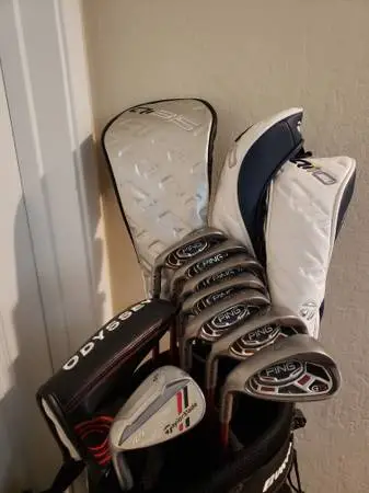 Left Handed Ping full matching golf clubs set and bag