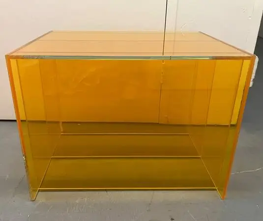 Modern Kartell Glass Side Table Nightstand in yellow w Two Shelves