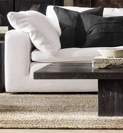 RECLAIMED OAK PLINTH SQUARE COFFEE TABLE BY RESTORATION HARDWARE
