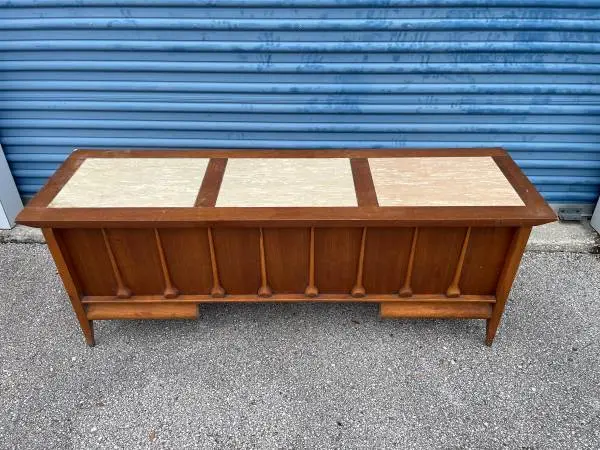 Vintage Mid-Century Cedar Chest & Marble-Style Inlays /Missing Drawer