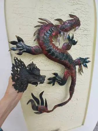 Two Dragon pieces, wall hanging and antique dragon head, $40 - $85