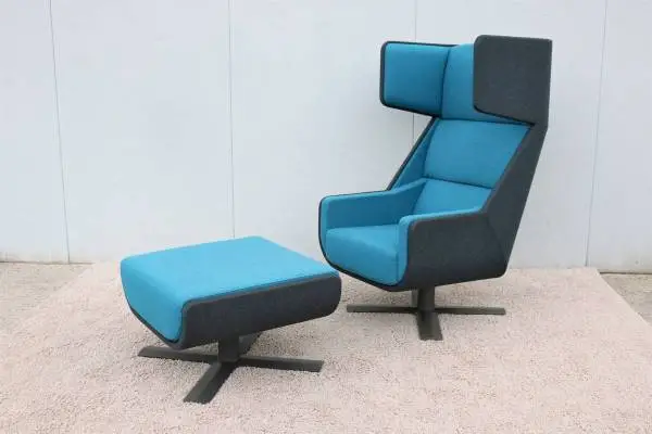 Modern BuzziSpace Blue BuzziMe Swivel Lounge Chair and Ottoman