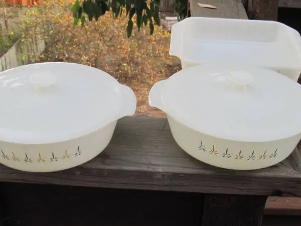 Vintage Fire King Casserole Bowls and Square Dish