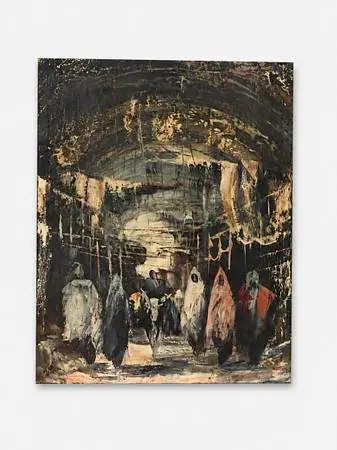 Vintage Mid Century Modern Expressionist “Procession” Oil Painting, c.