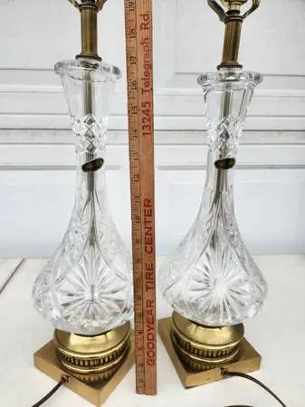 French Lead Crystal table lamp pair
