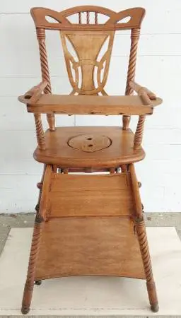 Antique 3-in-1 metamorphic/convertible Oak High Chair (c.1890)